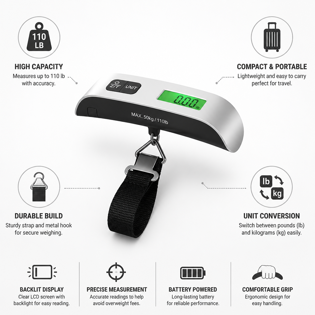 Compact Digital Backlit Luggage Scale (110-lb Capacity)