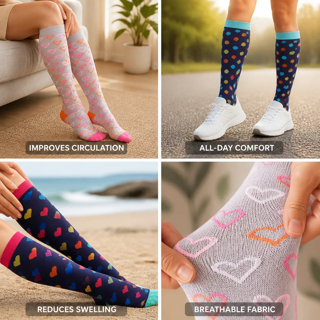 Compression Socks Knee-High Graduated Support Breathable Cotton Blend