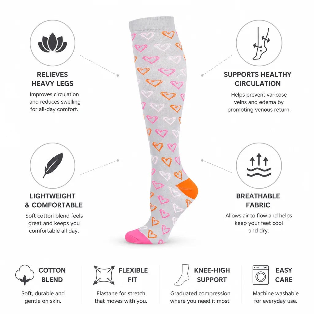 Compression Socks Knee-High Graduated Support Breathable Cotton Blend