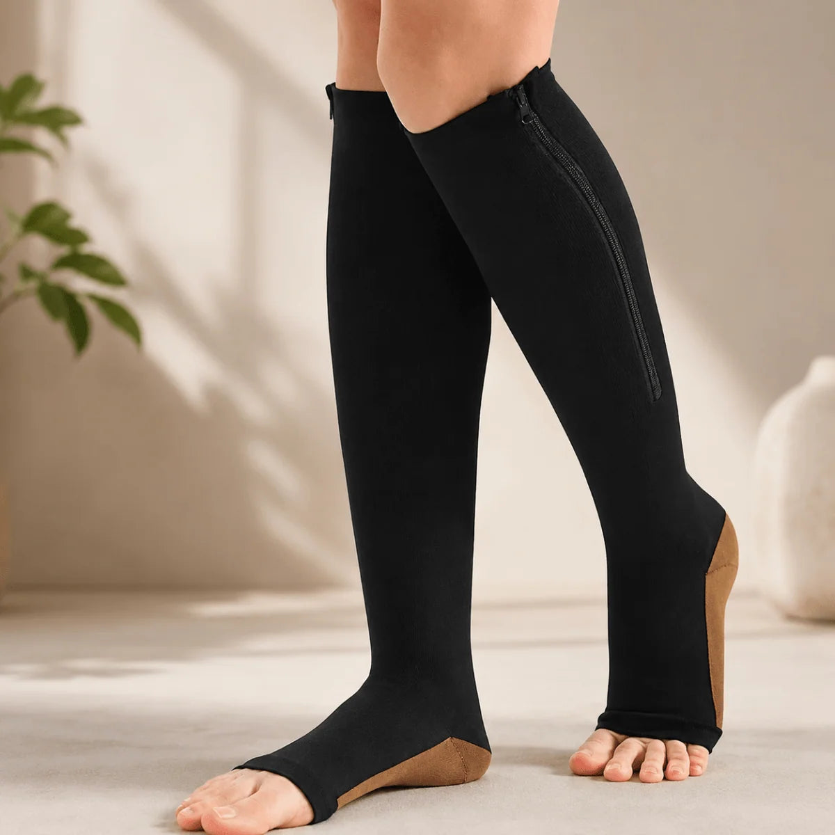 Compression Socks Zippered Open Toe 20–30 mmHg Support