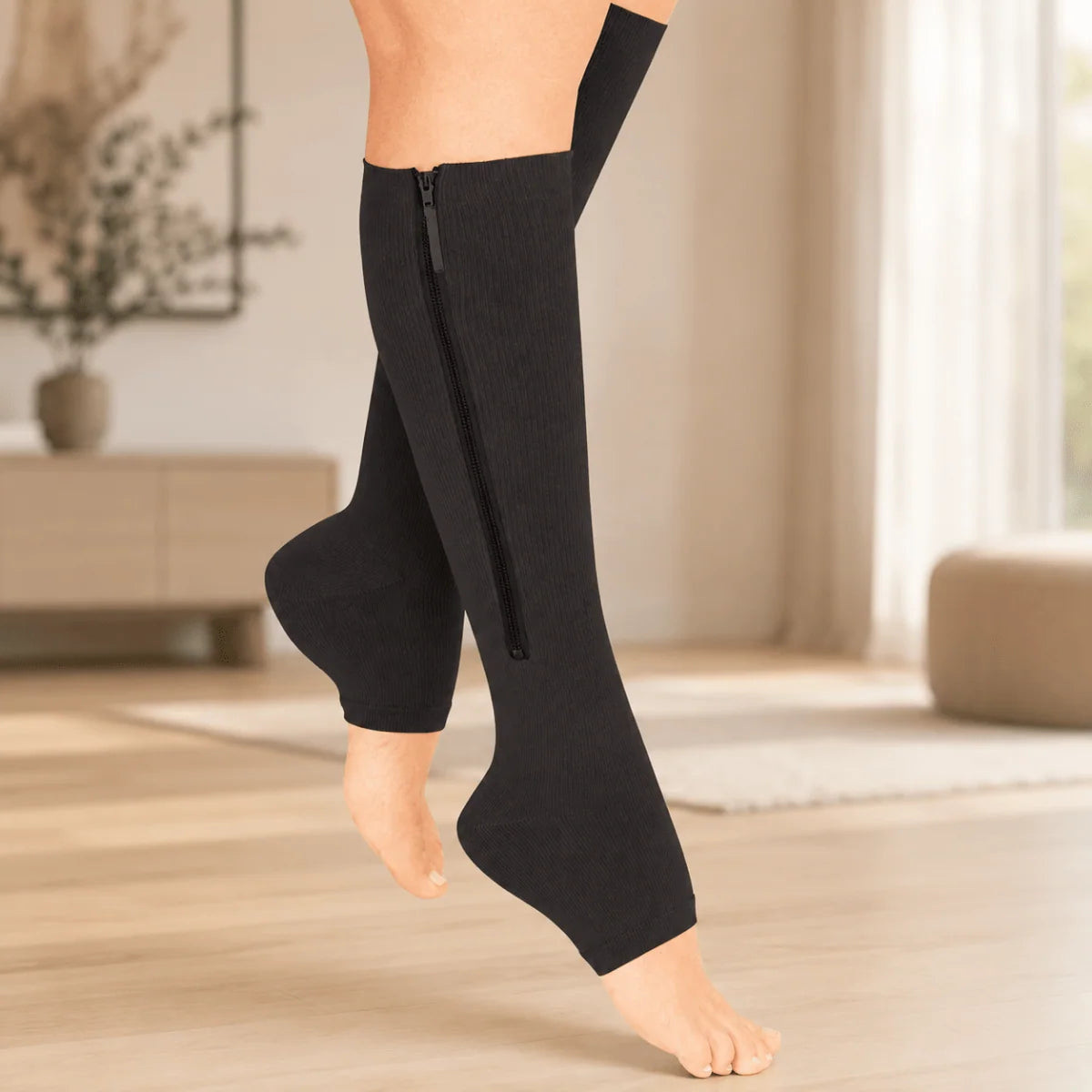 Compression Socks Zippered Open Toe 20–30 mmHg Support