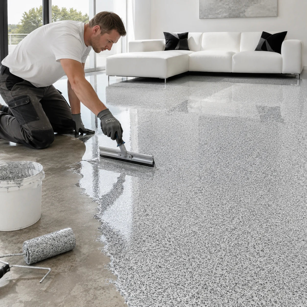 Concrete Floor Coating High-Gloss Marble Effect Waterproof