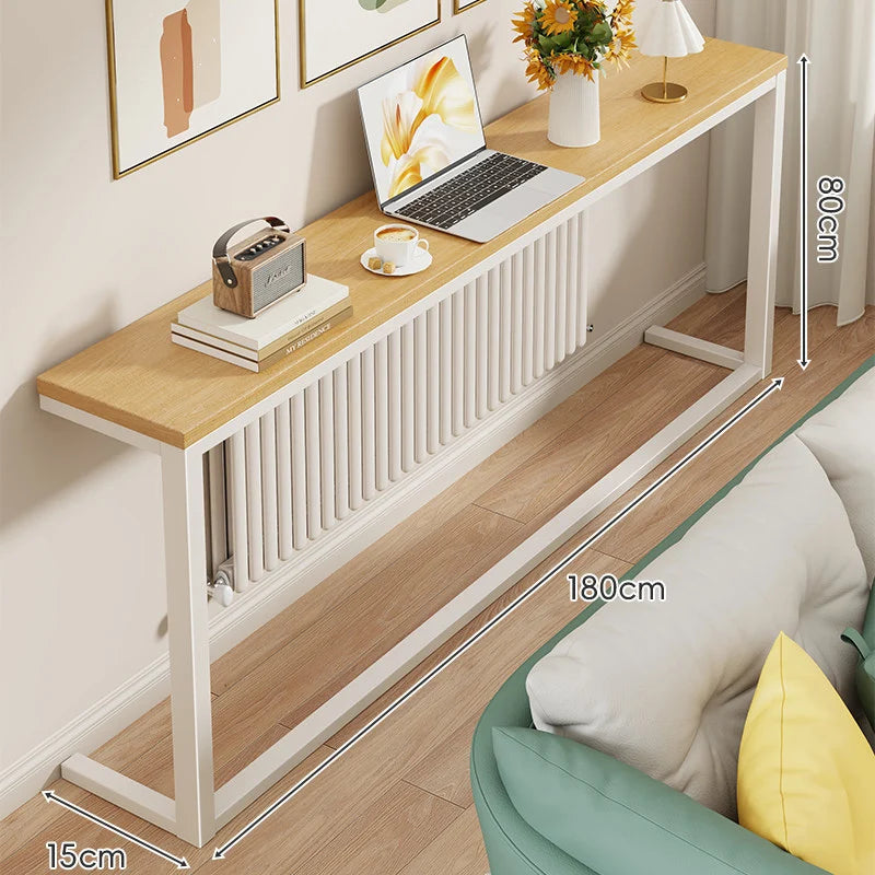Console Table Slim Profile Engineered Wood Top Steel Frame