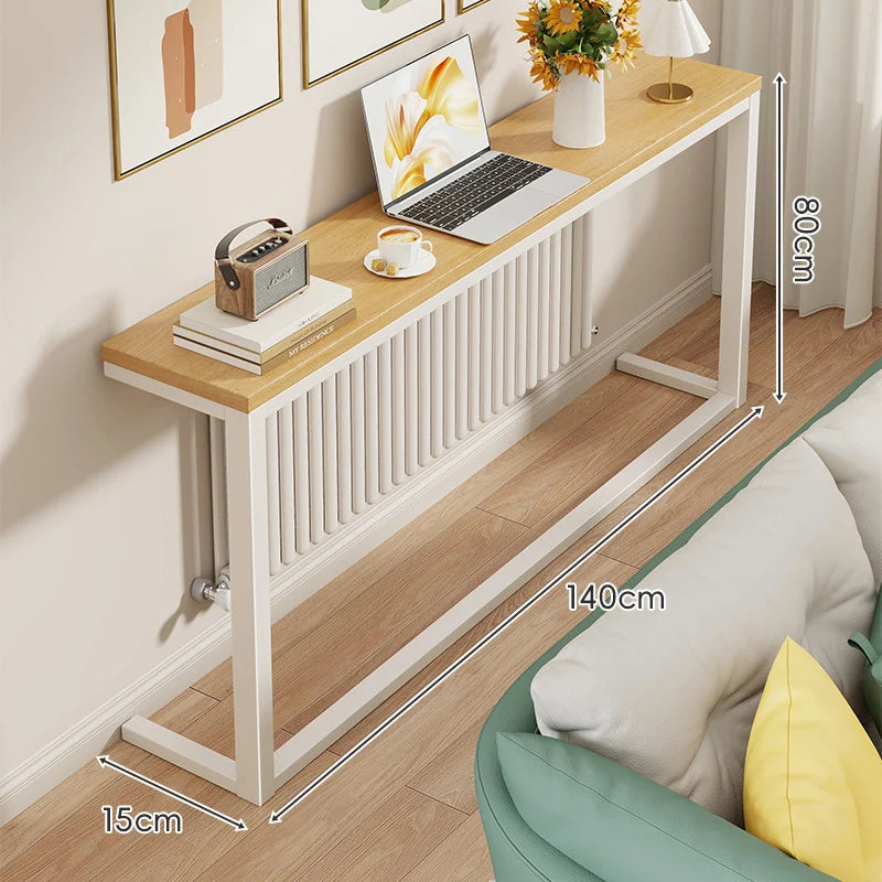 Console Table Slim Profile Engineered Wood Top Steel Frame