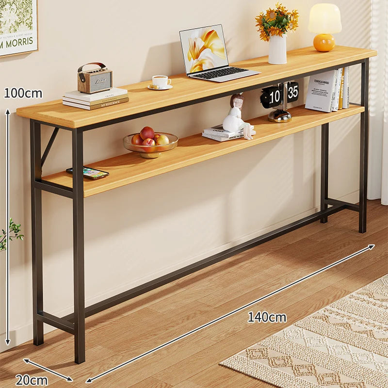 Console Table Slim Profile Scratch-Resistant Wood-Look Top
