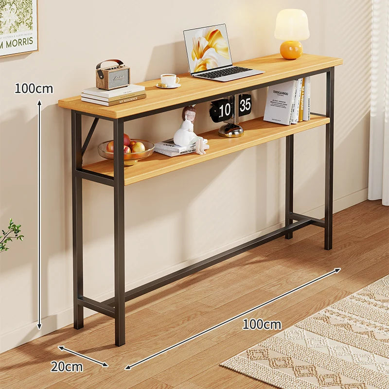 Console Table Slim Profile Scratch-Resistant Wood-Look Top