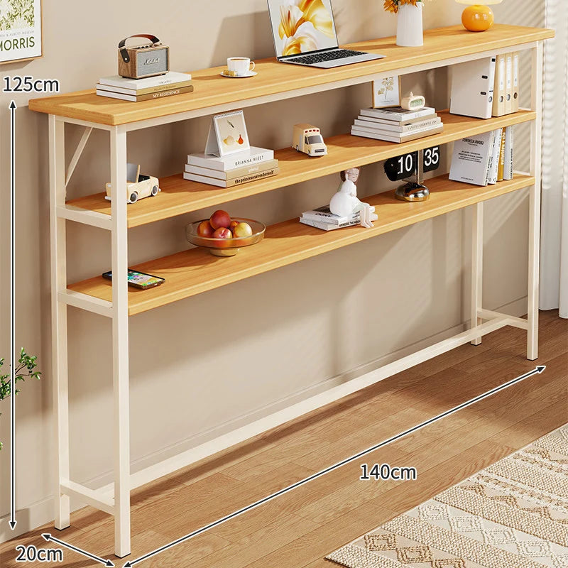 Console Table Slim Profile Scratch-Resistant Wood-Look Top