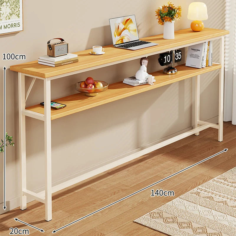 Console Table Slim Profile Scratch-Resistant Wood-Look Top