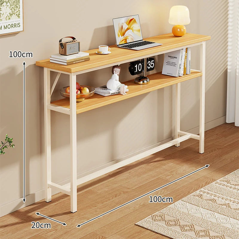 Console Table Slim Profile Scratch-Resistant Wood-Look Top