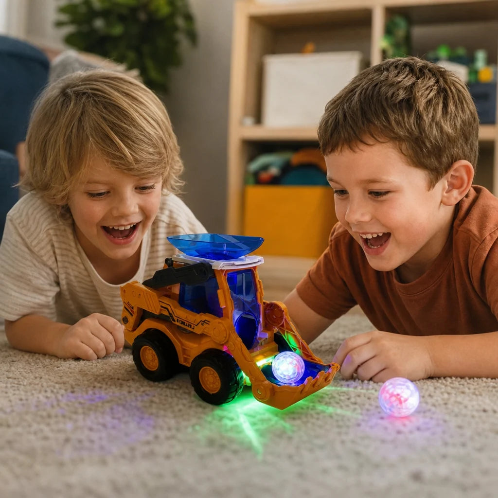 Construction Bulldozer Toy Light-Up Ball Launcher & Rolling Wheels