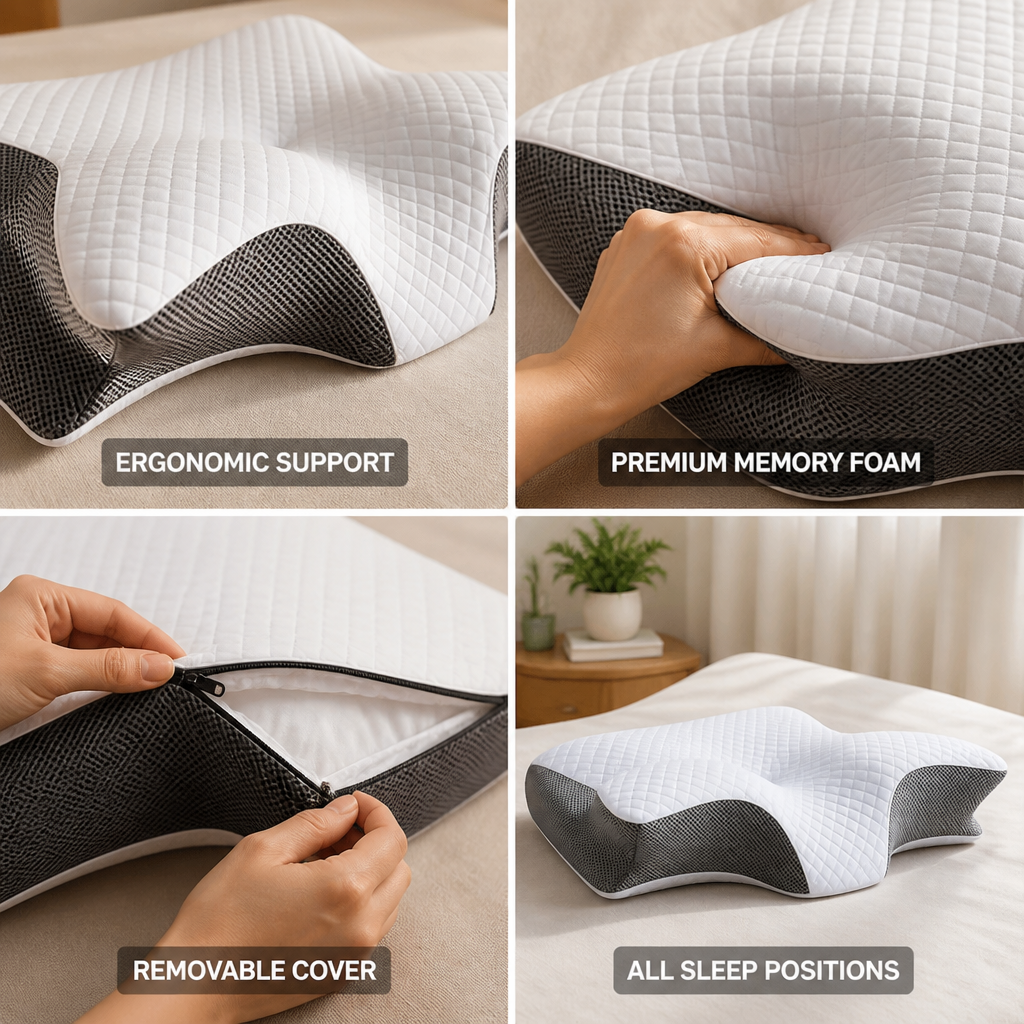 Contoured Memory Foam Pillow (Removable Washable Cover)