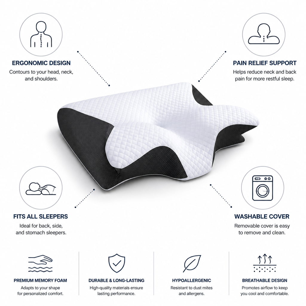 Contoured Memory Foam Pillow (Removable Washable Cover)