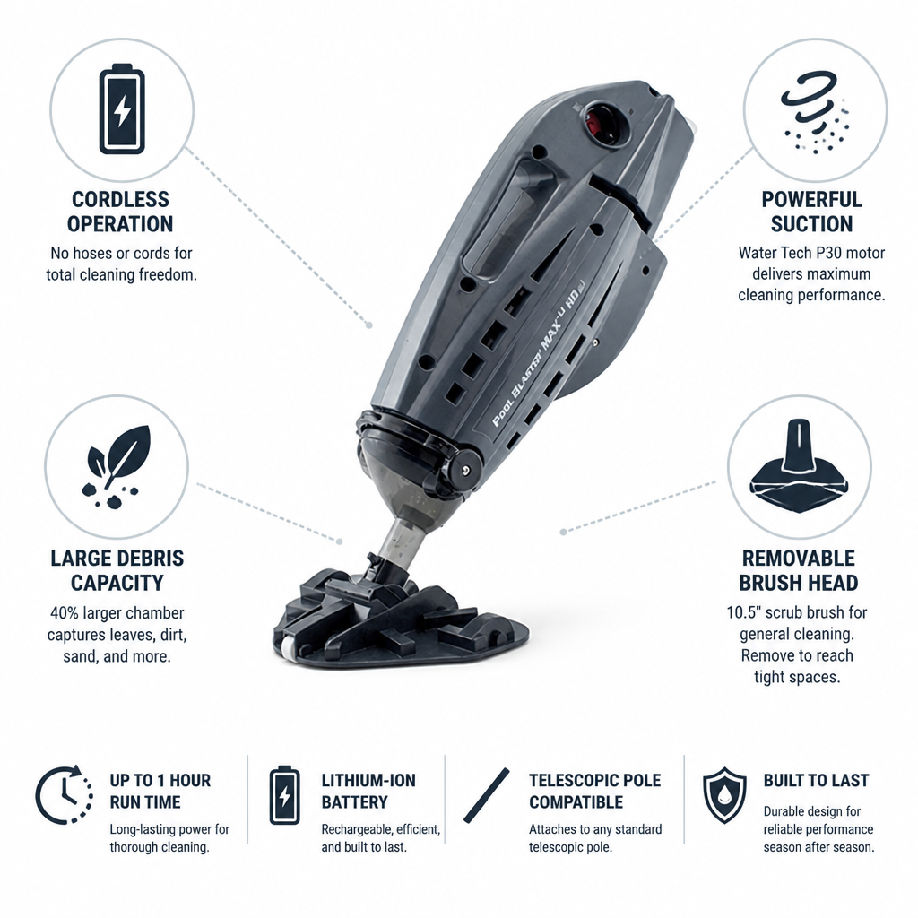 Cordless Powerful Suction Handheld Pool Vacuum (Removable Brush)