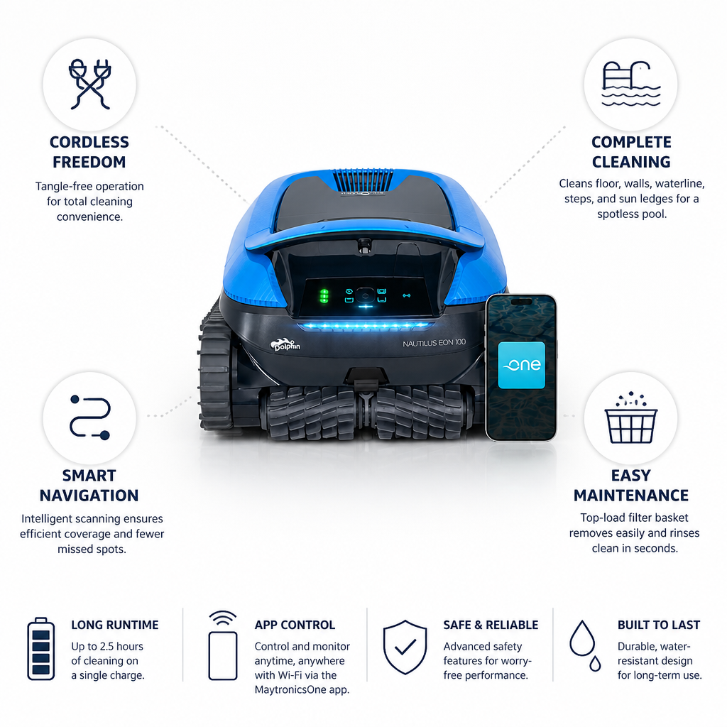 Cordless Wi-Fi Wall-Climbing Robotic Pool Cleaner
