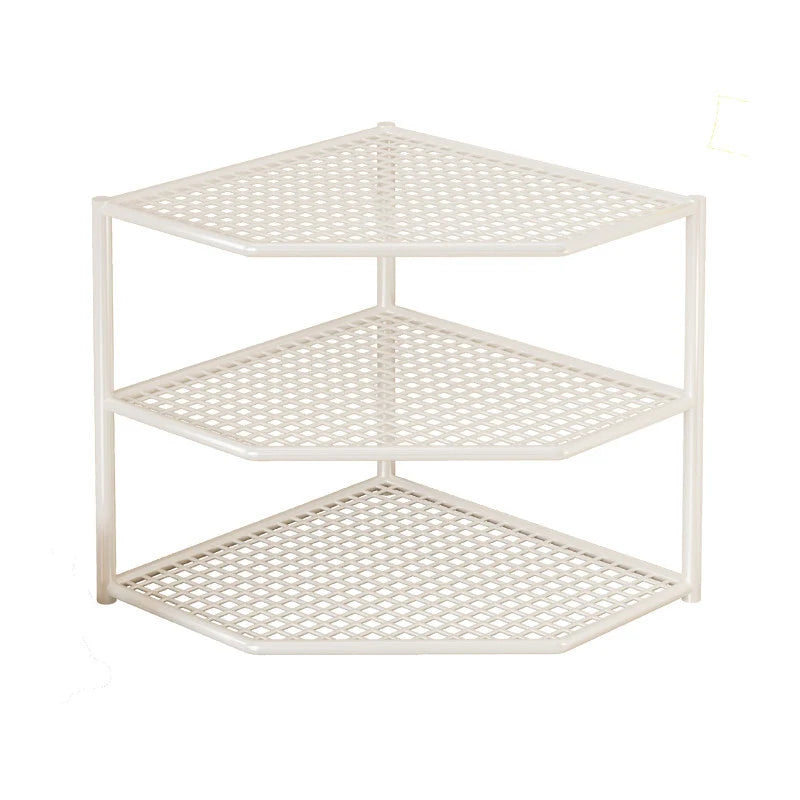 Corner Storage Shelf Three-Tier Metal Mesh Space-Saving Design