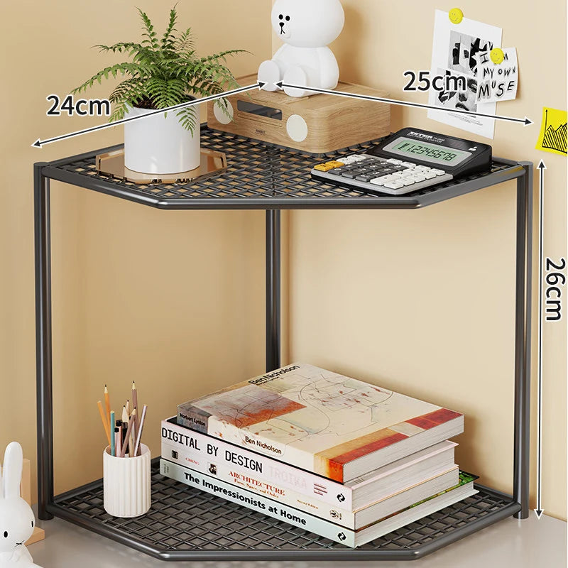 Corner Storage Shelf Three-Tier Metal Mesh Space-Saving Design