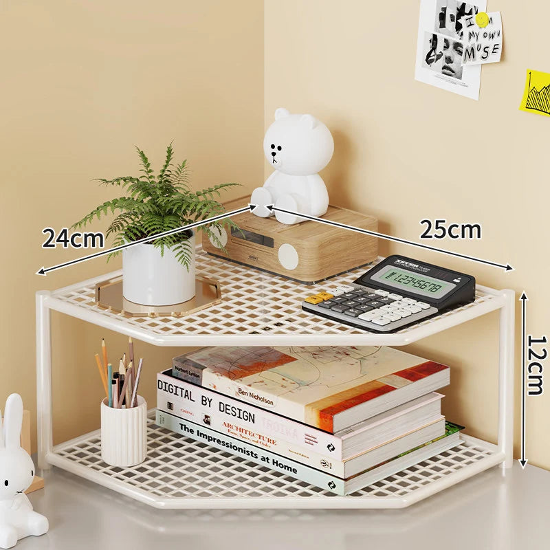 Corner Storage Shelf Three-Tier Metal Mesh Space-Saving Design