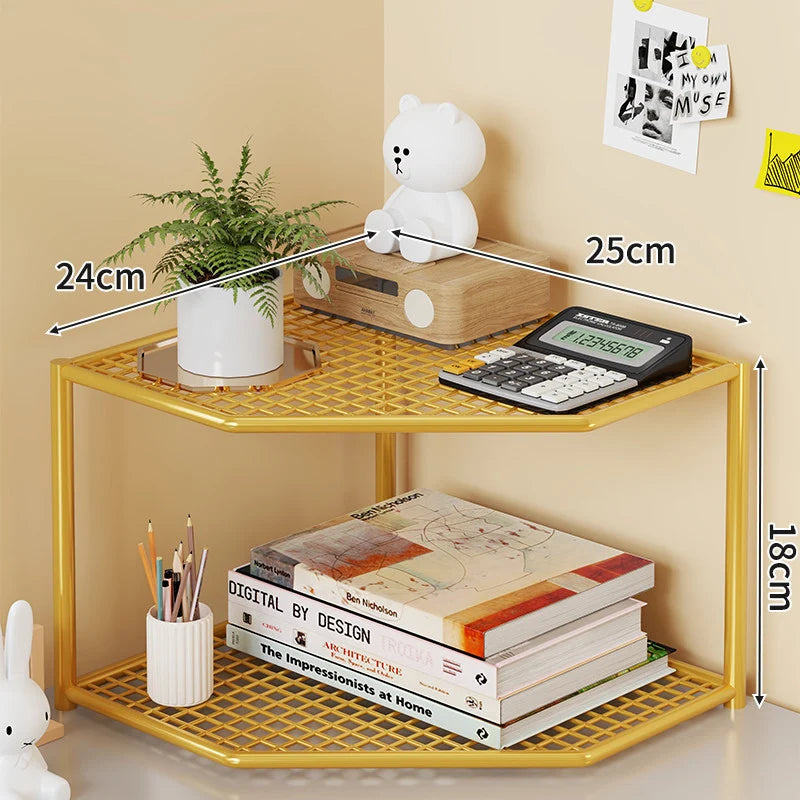 Corner Storage Shelf Three-Tier Metal Mesh Space-Saving Design