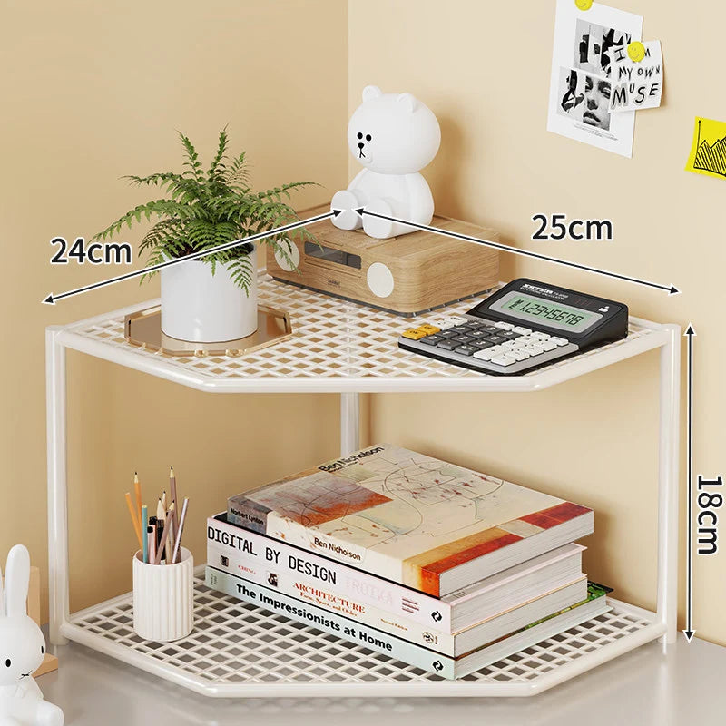Corner Storage Shelf Three-Tier Metal Mesh Space-Saving Design