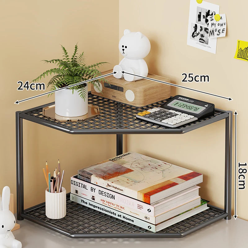 Corner Storage Shelf Three-Tier Metal Mesh Space-Saving Design