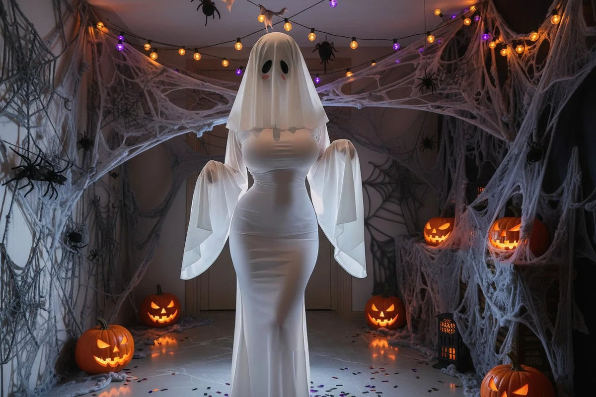 Cosplay Costume Ghost Bride Mask & Floor-Length Fitted Dress