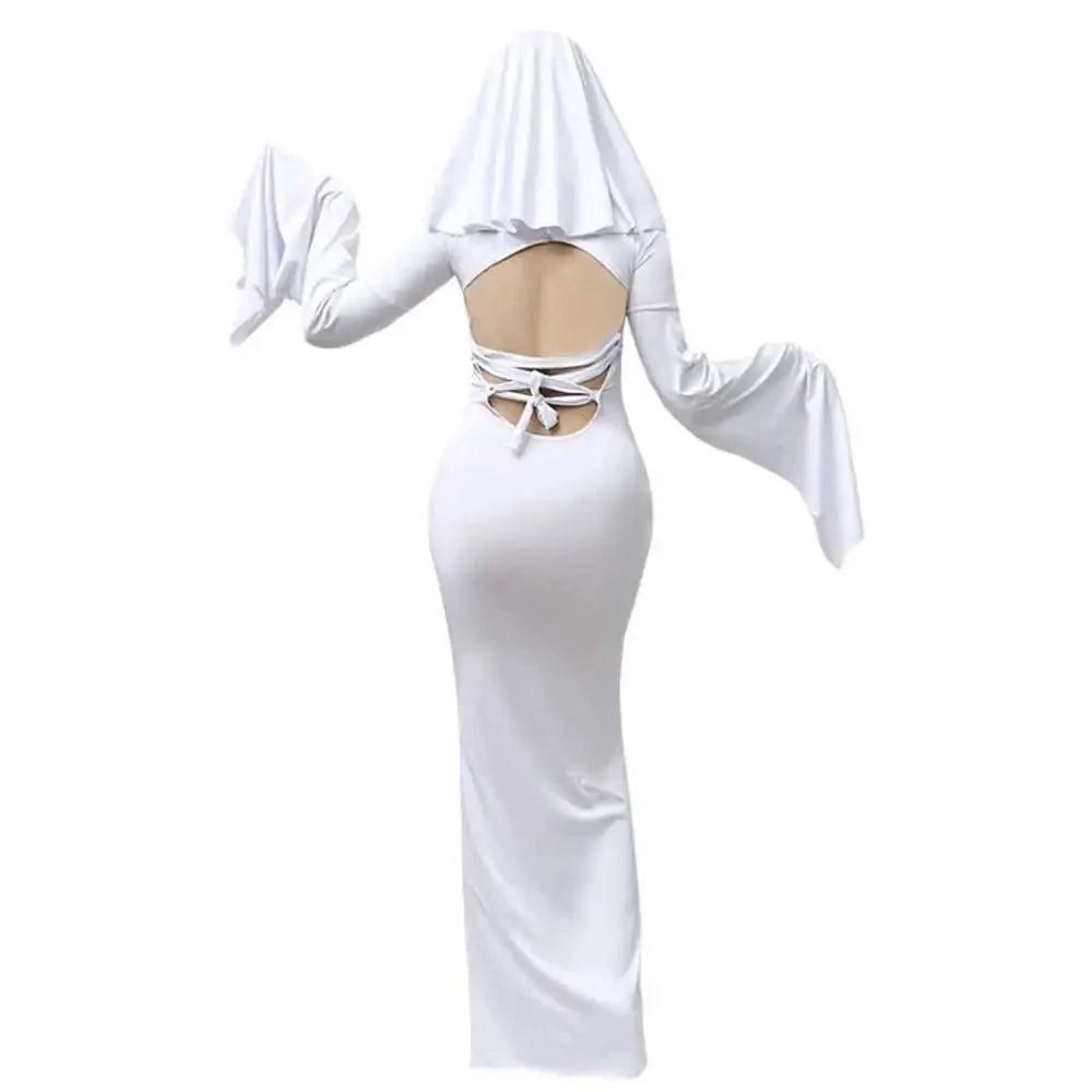 Cosplay Costume Ghost Bride Mask & Floor-Length Fitted Dress