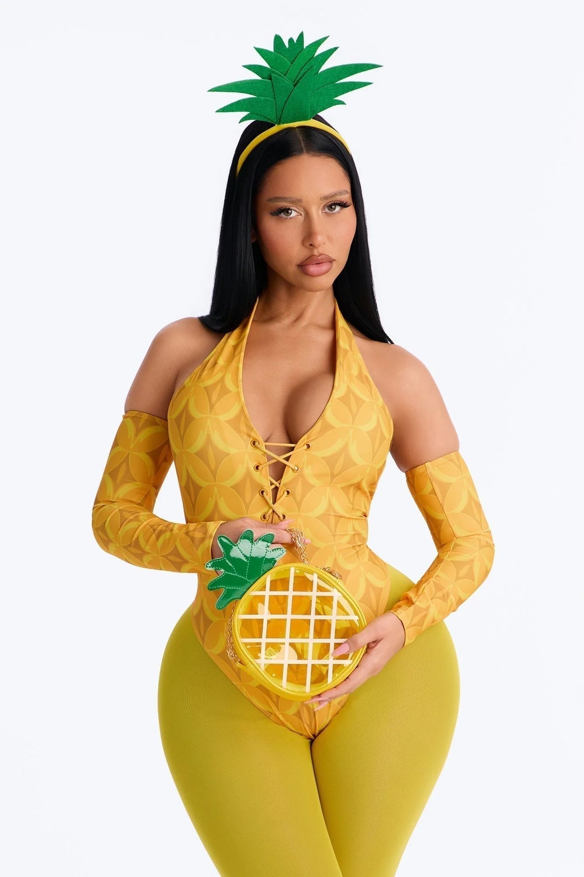 Costume Set Five Piece Stretch Yellow Pineapple Bag