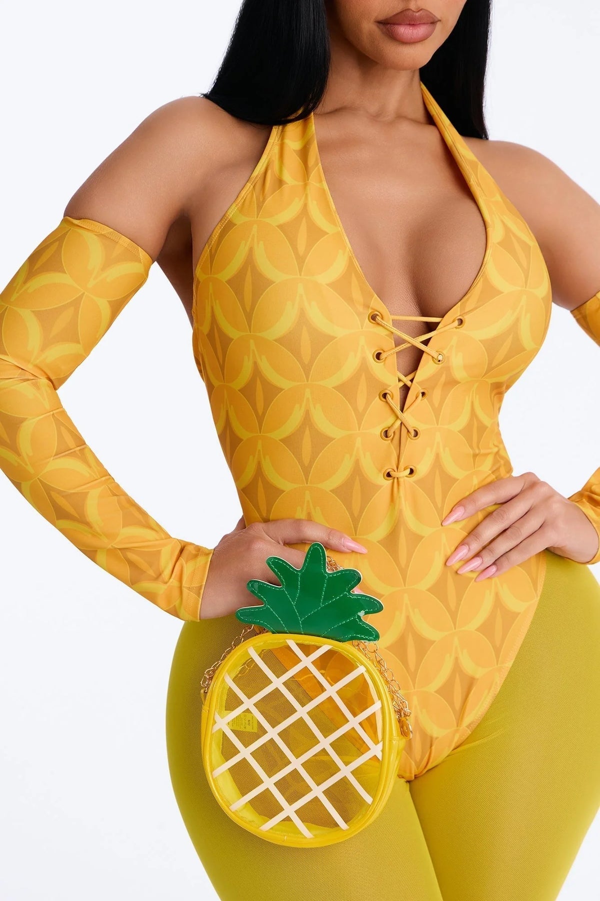 Costume Set Five Piece Stretch Yellow Pineapple Bag