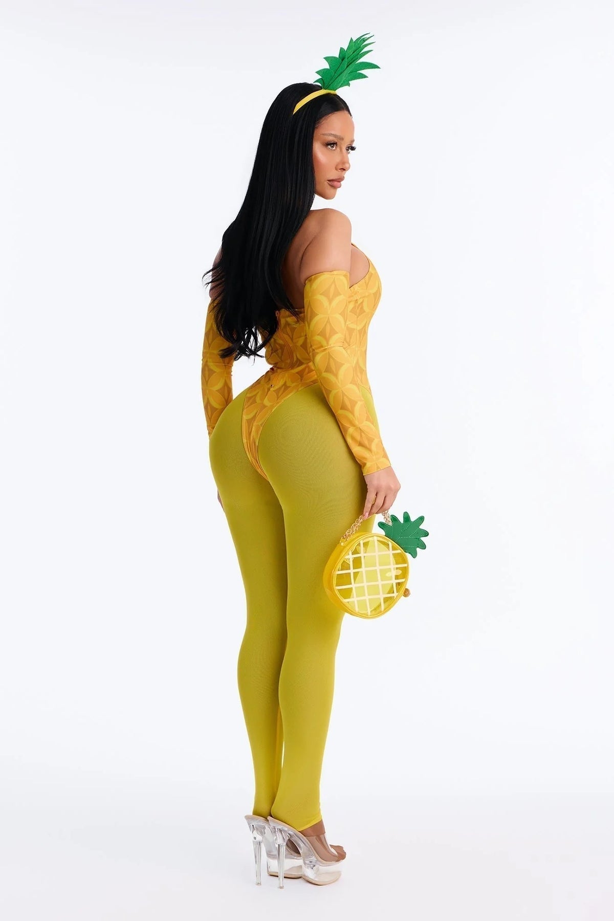 Costume Set Five Piece Stretch Yellow Pineapple Bag