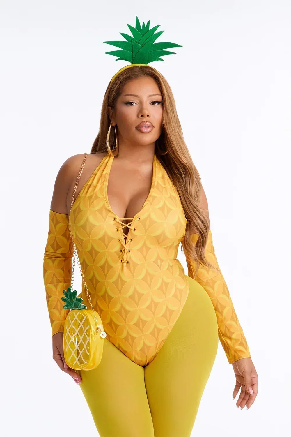 Costume Set Five Piece Stretch Yellow Pineapple Bag