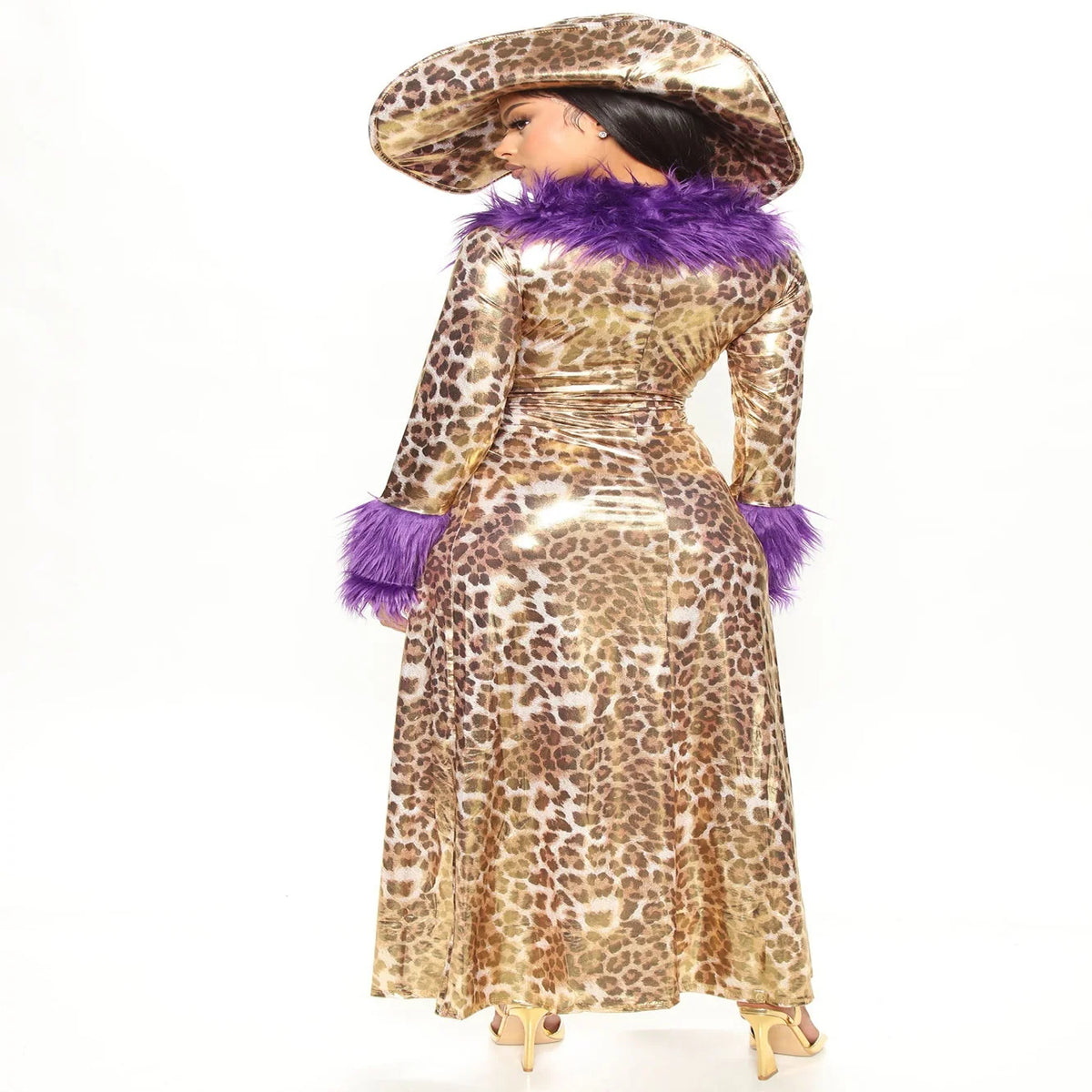 Costume Set Leopard Print Faux Fur Trim 3-Piece