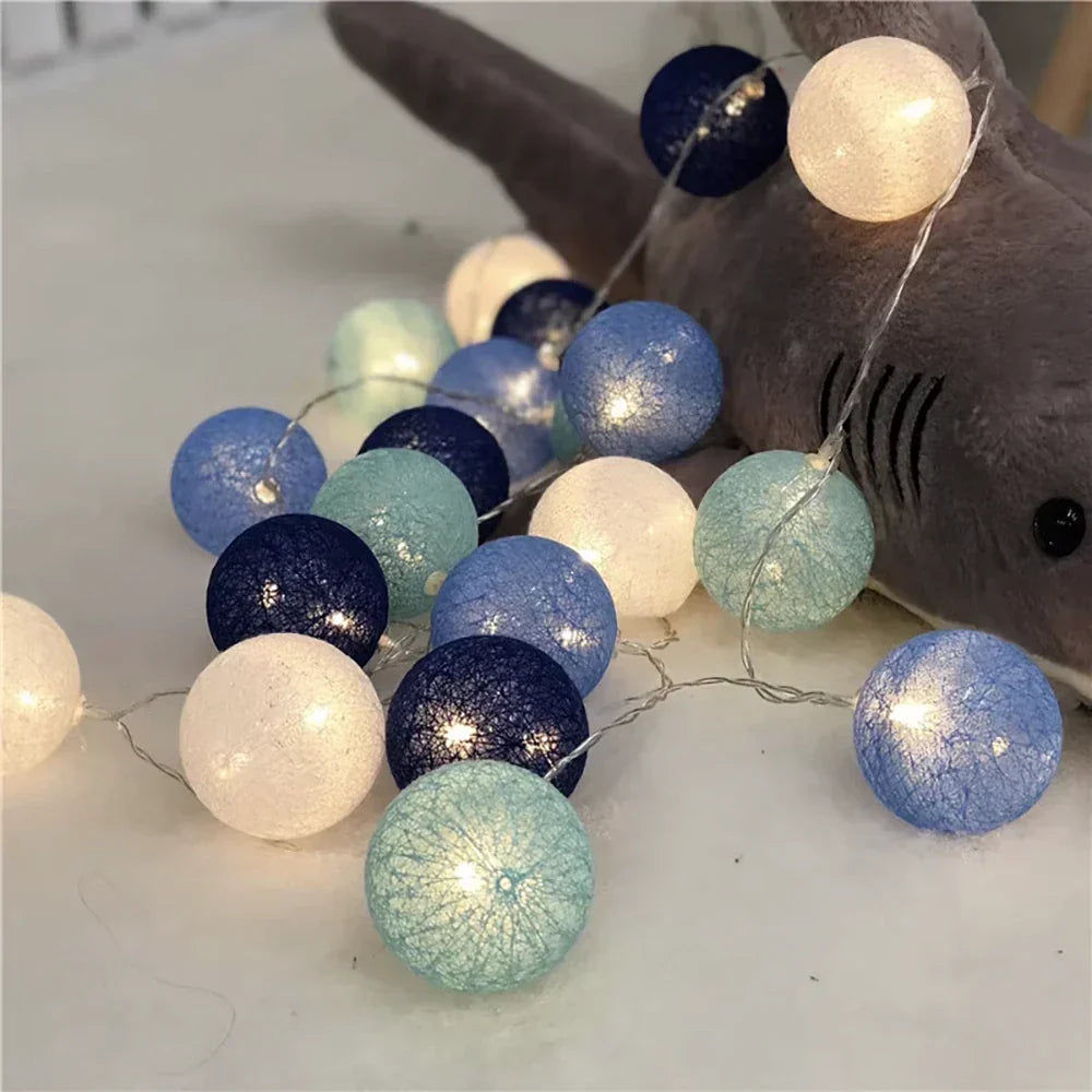 Cotton Ball LED String Lights Warm Glow Dual Power