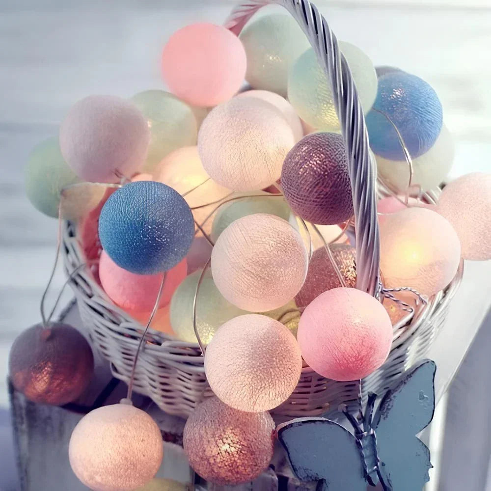 Cotton Ball LED String Lights Warm Glow Dual Power
