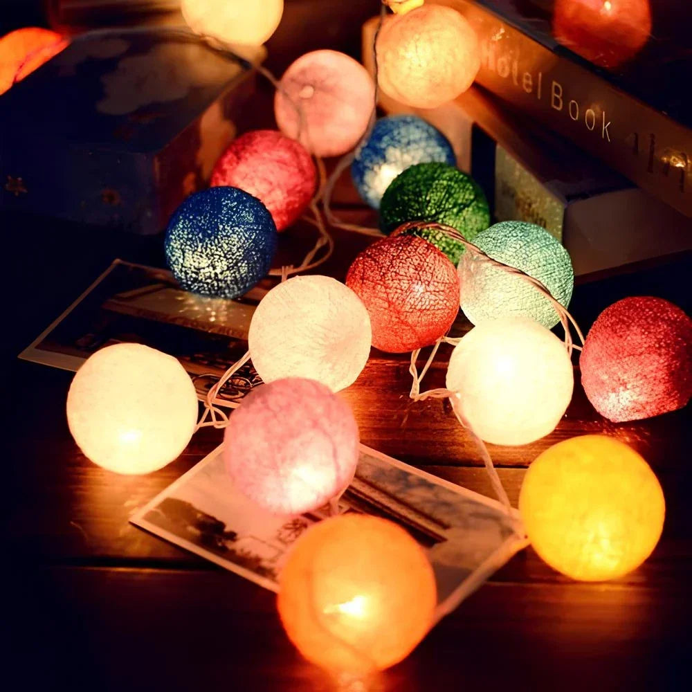 Cotton Ball LED String Lights Warm Glow Dual Power