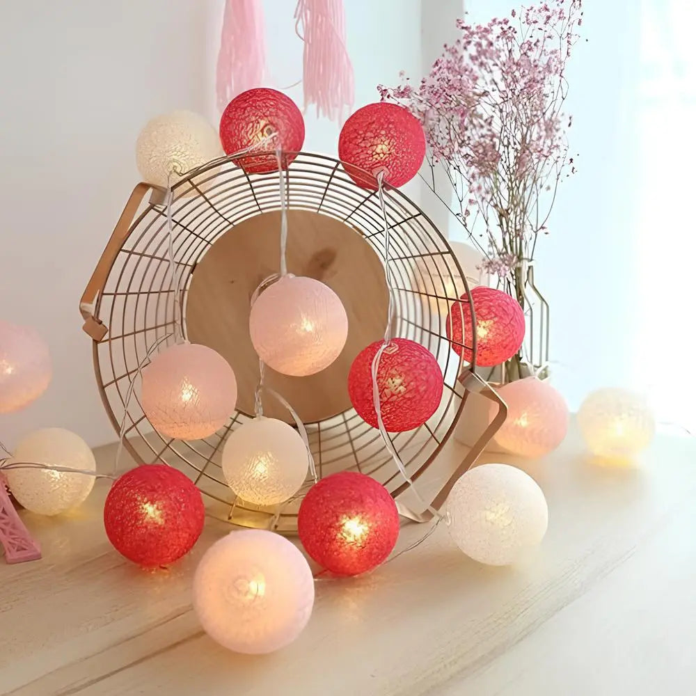 Cotton Ball LED String Lights Warm Glow Dual Power