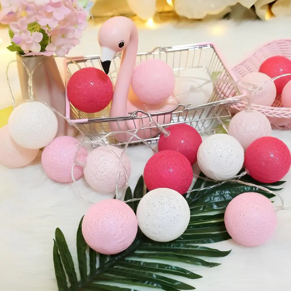 Cotton Ball LED String Lights Warm Glow Dual Power
