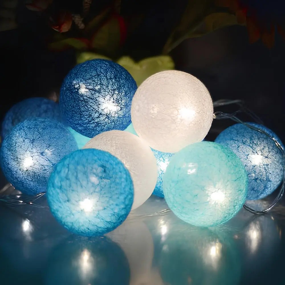 Cotton Ball LED String Lights Warm Glow Dual Power