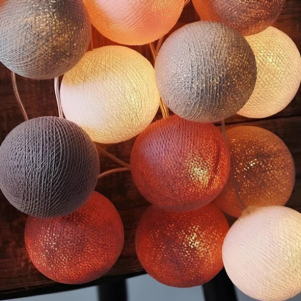 Cotton Ball LED String Lights Warm Glow Dual Power