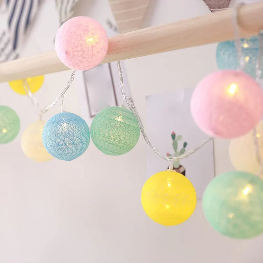 Cotton Ball LED String Lights Warm Glow Dual Power