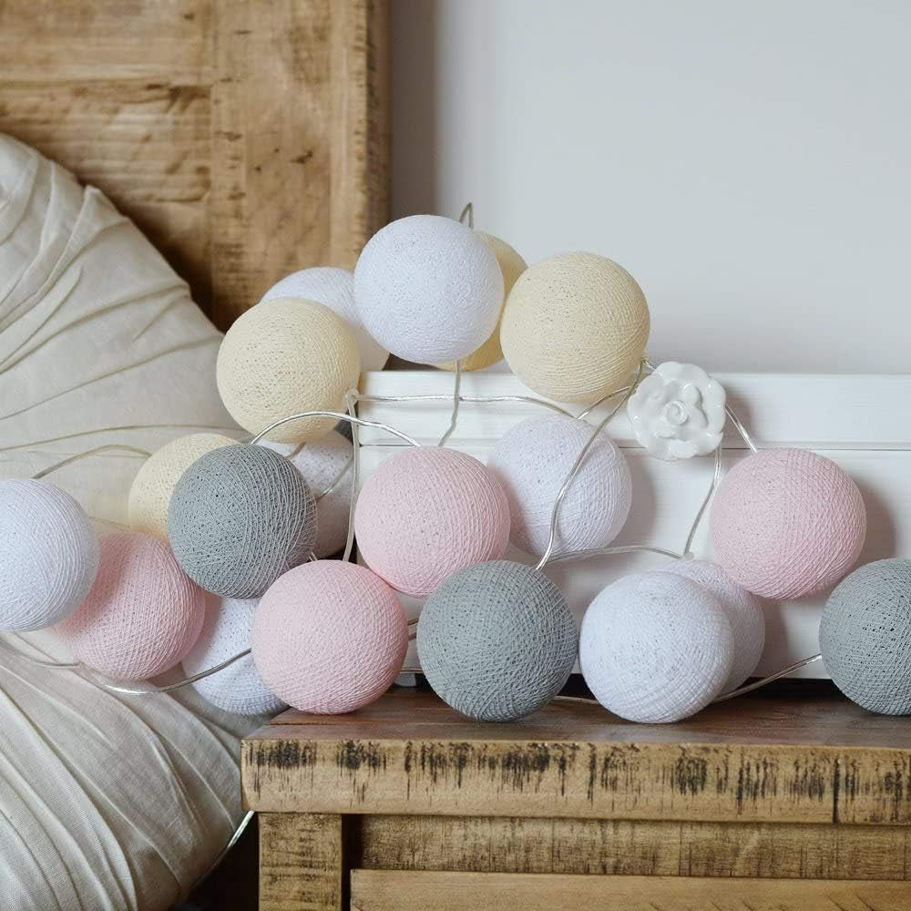 Cotton Ball LED String Lights Warm Glow Dual Power
