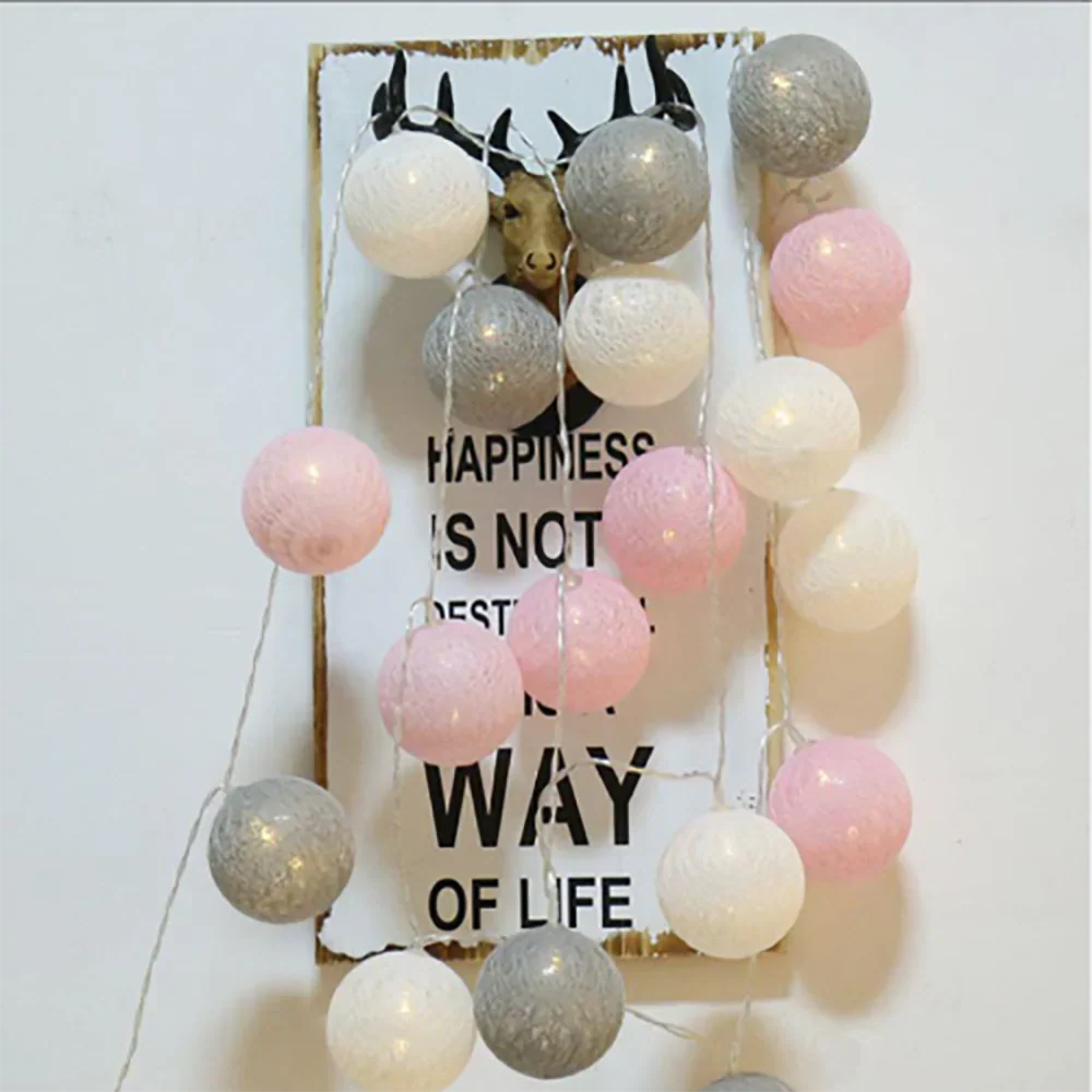 Cotton Ball LED String Lights Warm Glow Dual Power