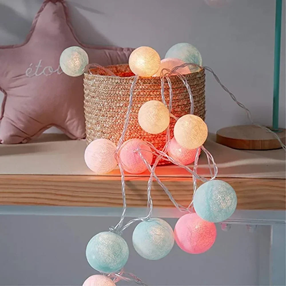 Cotton Ball LED String Lights Warm Glow Dual Power