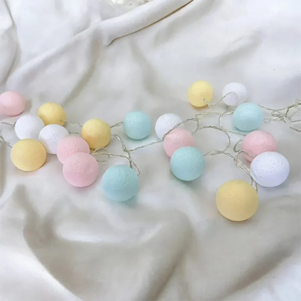 Cotton Ball LED String Lights Warm Glow Dual Power