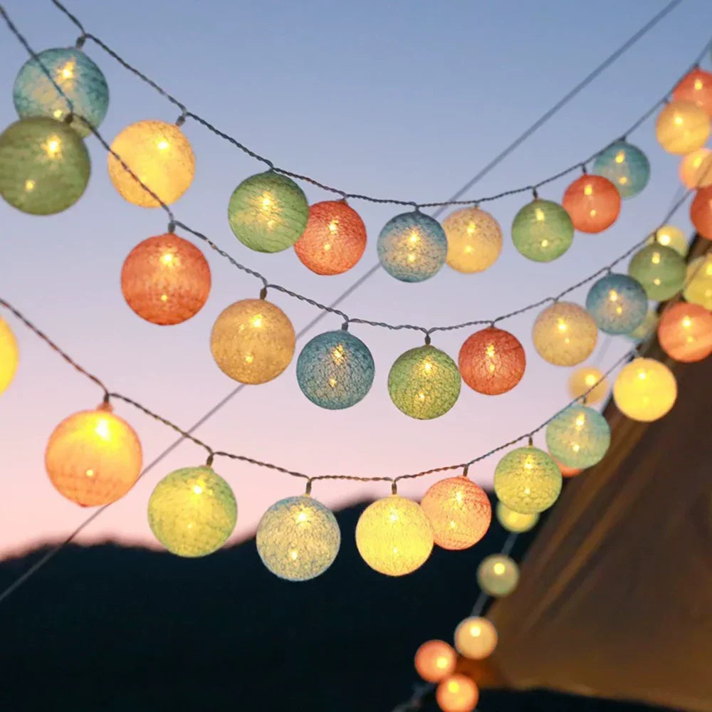 Cotton Ball LED String Lights Warm Glow Dual Power