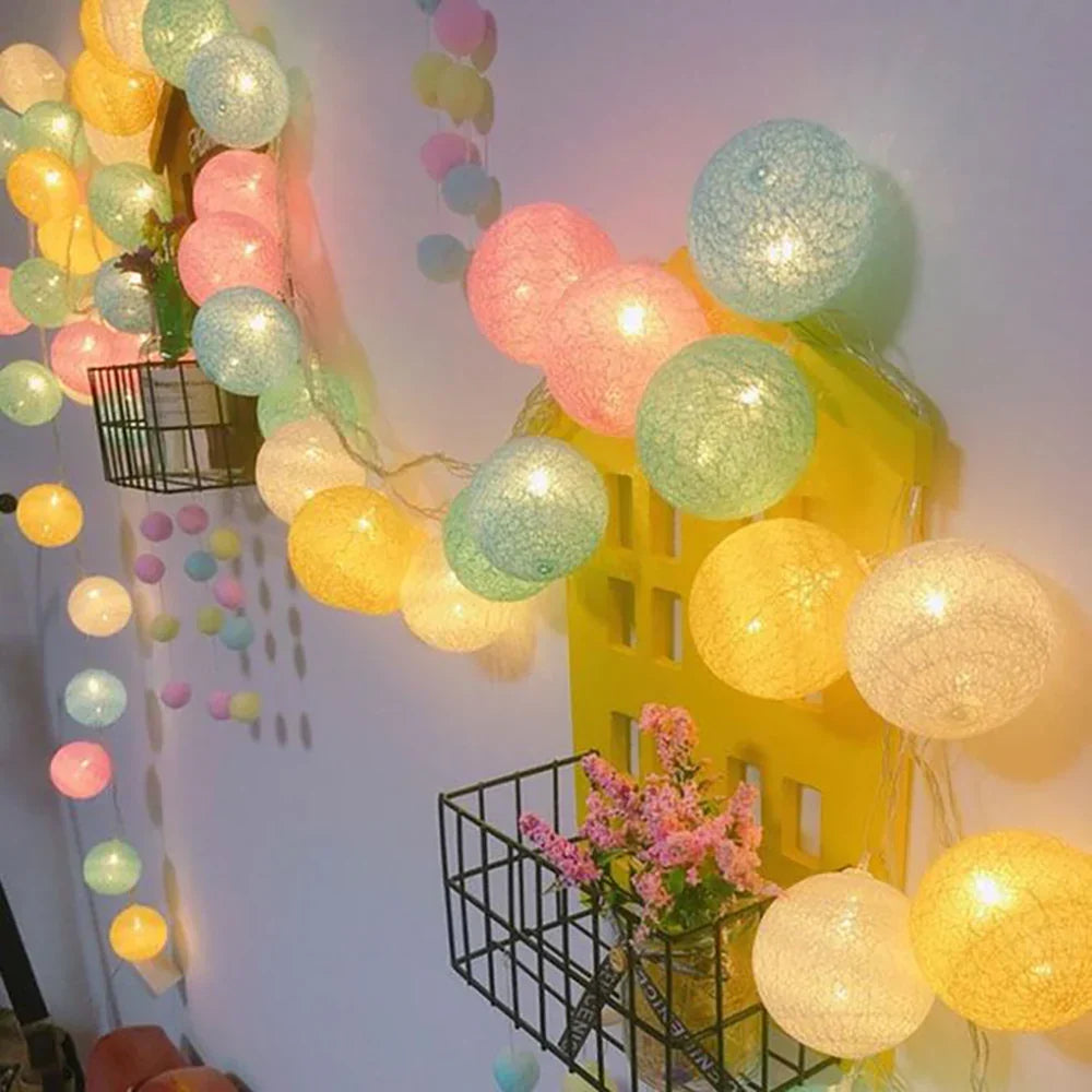 Cotton Ball LED String Lights Warm Glow Dual Power