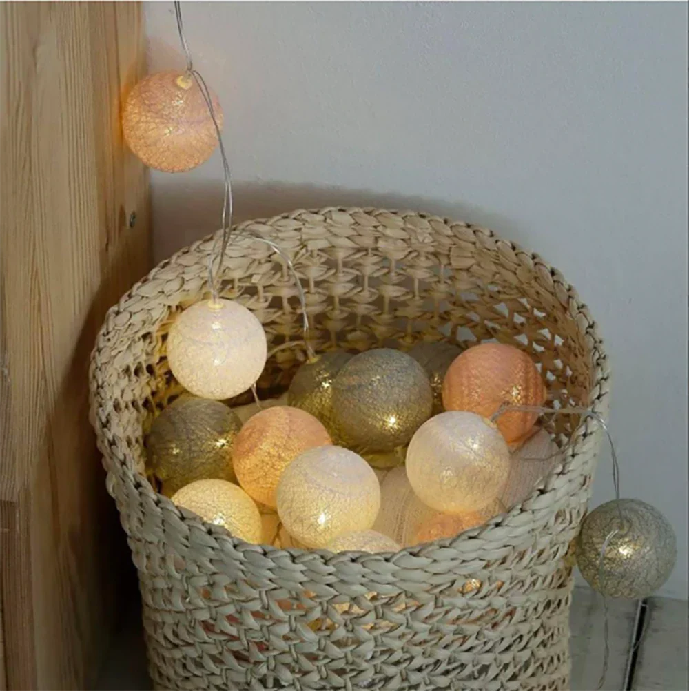 Cotton Ball LED String Lights Warm Glow Dual Power