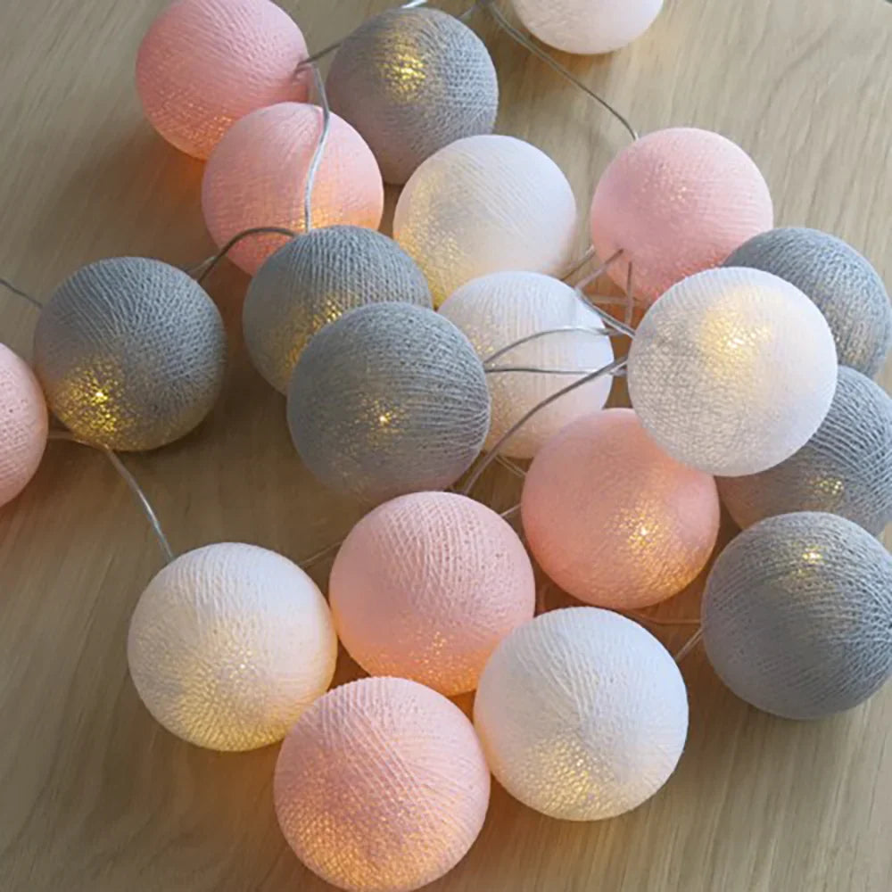 Cotton Ball LED String Lights Warm Glow Dual Power