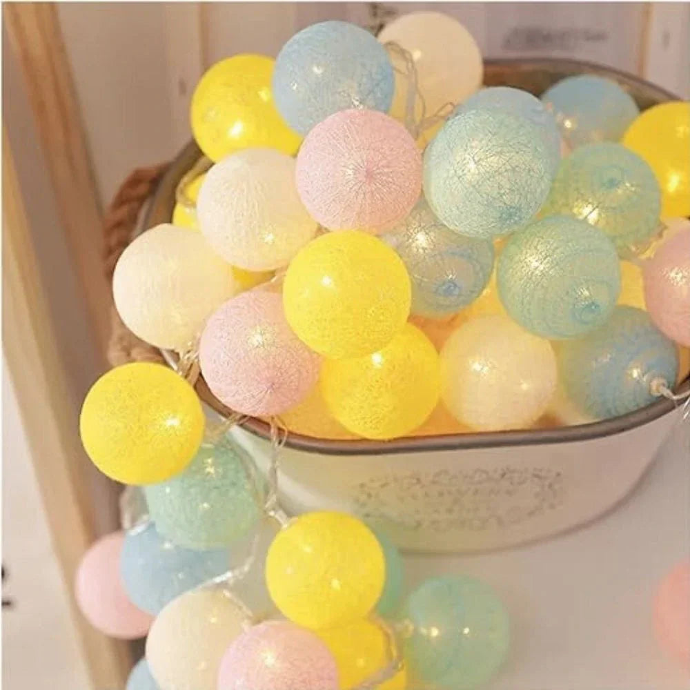 Cotton Ball LED String Lights Warm Glow Dual Power