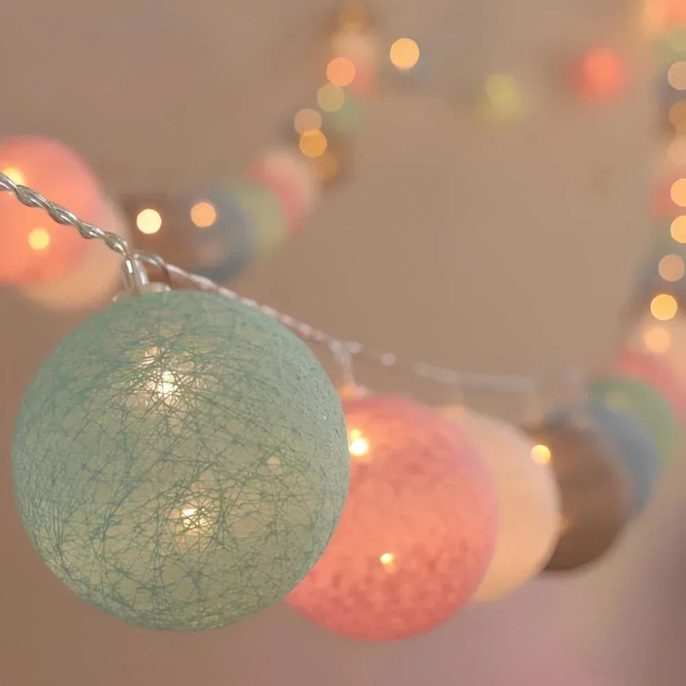 Cotton Ball LED String Lights Warm Glow Dual Power