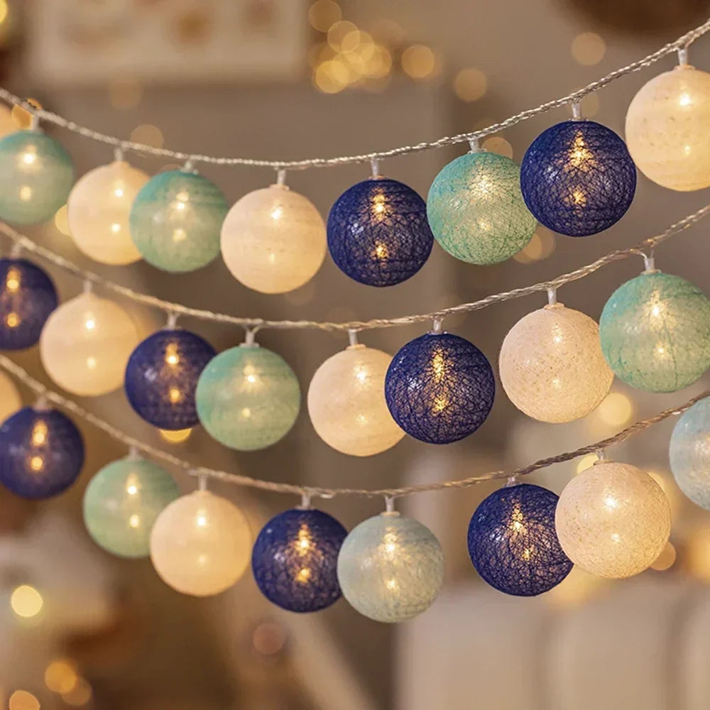 Cotton Ball LED String Lights Warm Glow Dual Power
